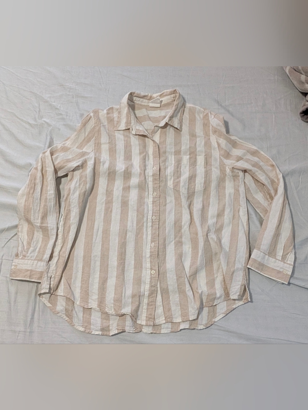 EUC Gap Women's The Easy Shirt linen cotton blend white beige stripe size XL